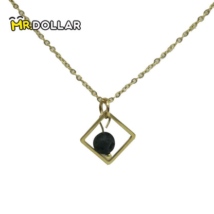 HIAS JEWELLERY Gold Necklace with Black Lava Natural Diffuser Stone - Triangle