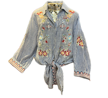 Enola Blouse-Blue/White Stripe