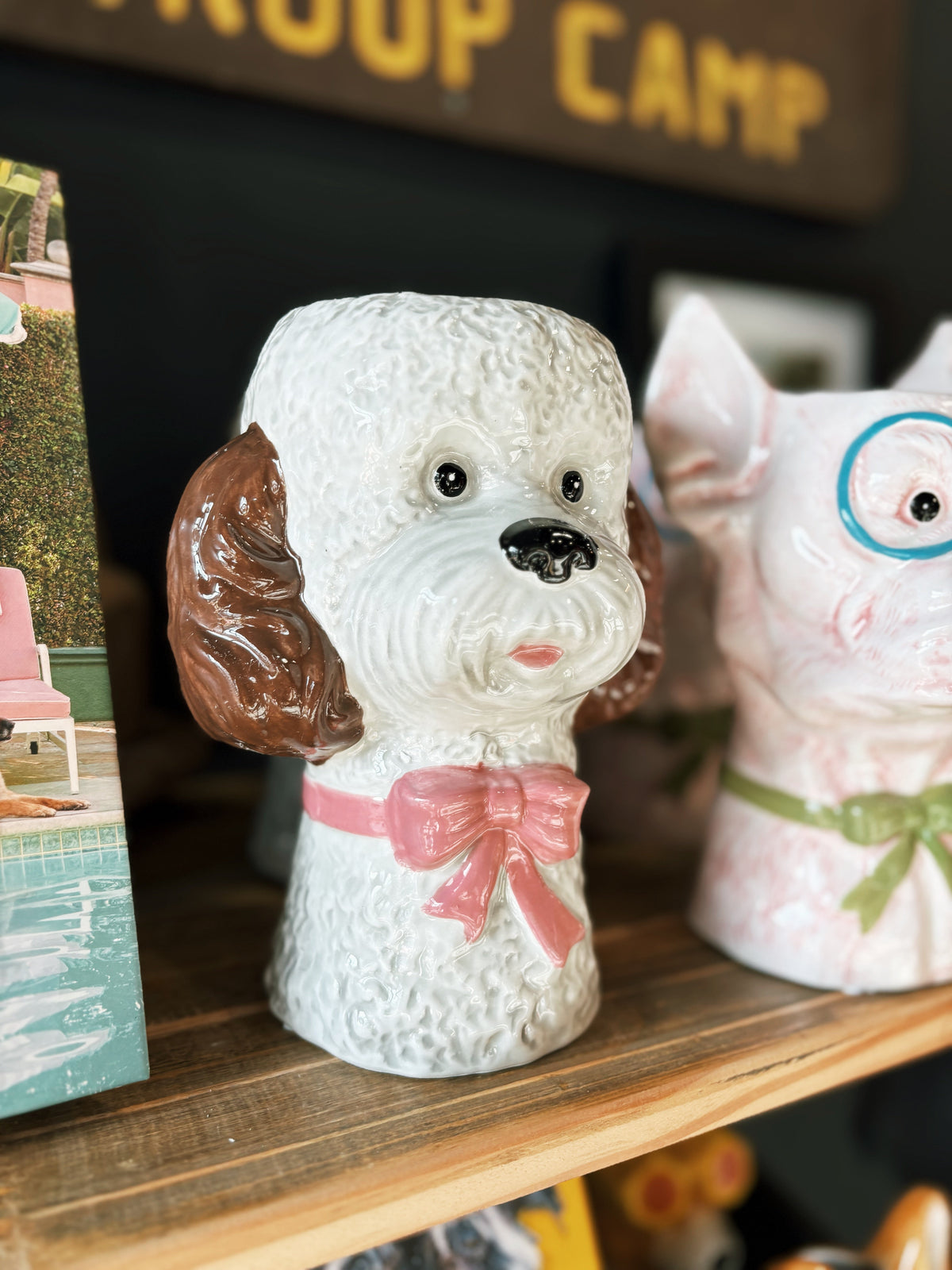 Ceramic Dog with Bows Vases