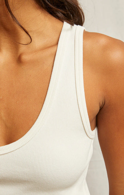 Maria V Neck Tank-Bright Ivory