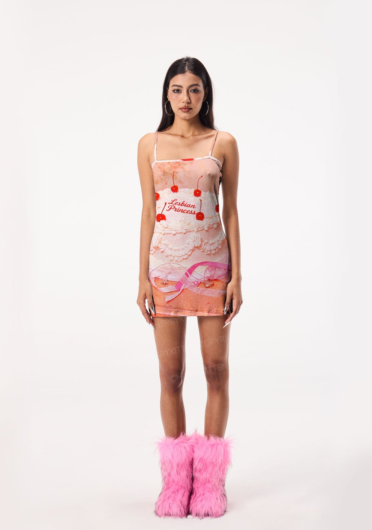 Coral Lesbian Princess Cake Pride Y2K Print Slip Dress Cherrykitten