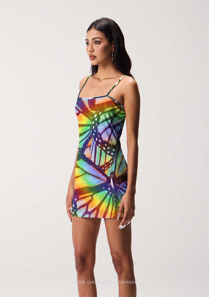 Rainbow Butterfly Y2K Print Slip Dress Cherrykitten
