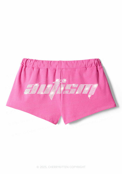 Rhinestone Autism Y2K Drawstring Mini Shorts Cherrykitten