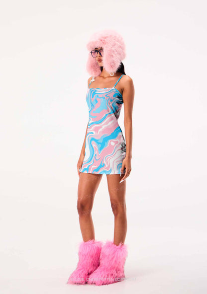 Trans Liquid Tie Dye Pride Y2K Print Slip Dress Cherrykitten