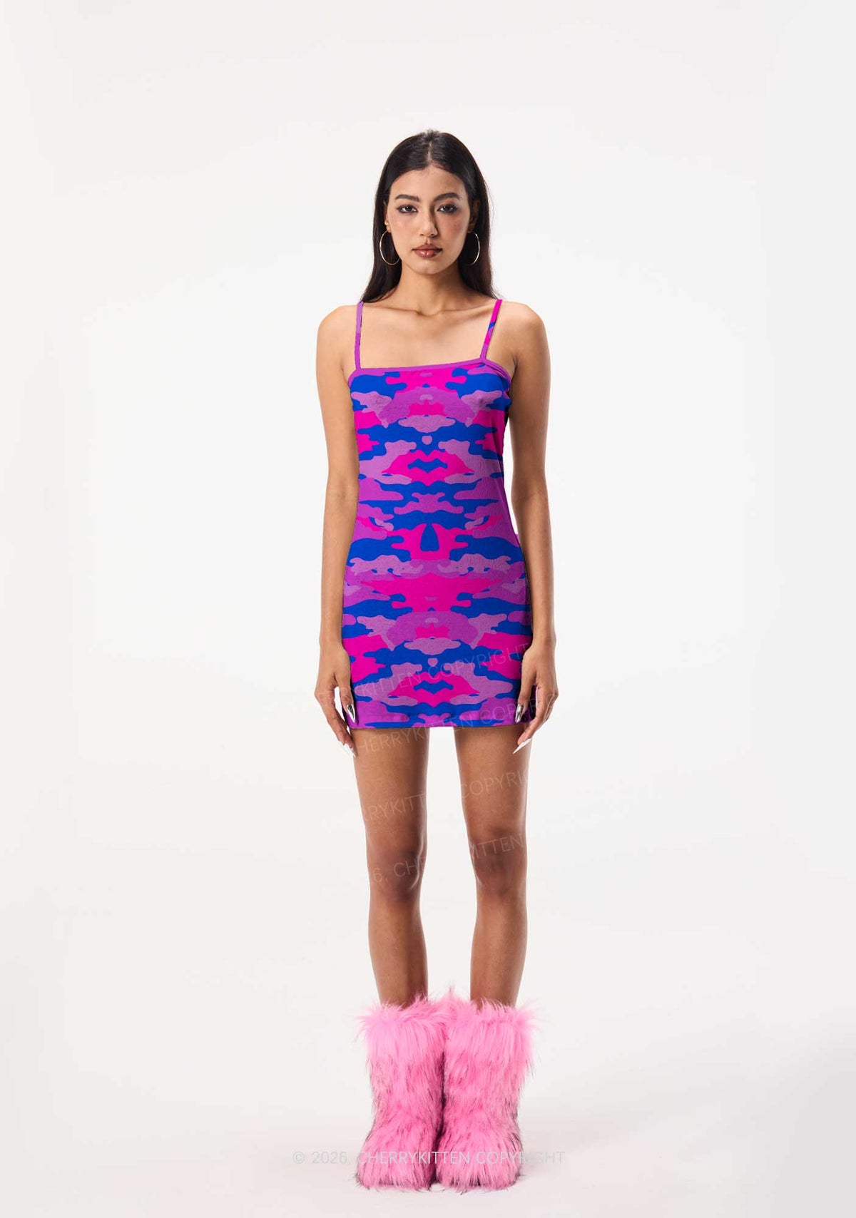 Bisexual Camouflage Pride Y2K Print Slip Dress Cherrykitten