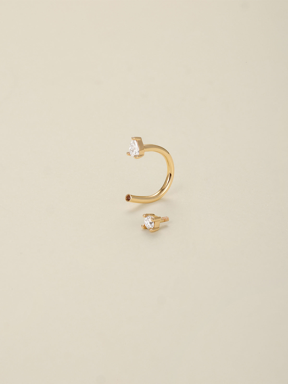 KOSINER 14K Solid Gold Delicate Pear Curved Barbell