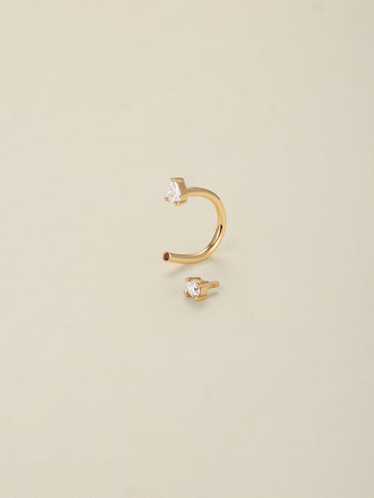 KOSINER 14K Solid Gold Delicate Pear Curved Barbell