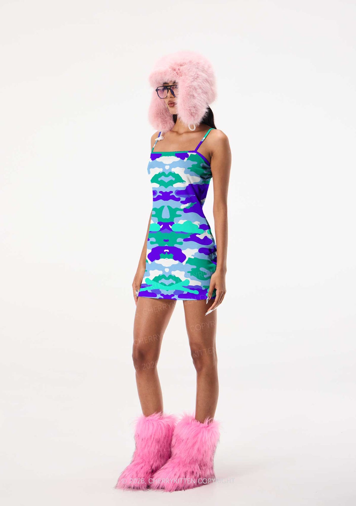 Gay Camouflage Pride Y2K Print Slip Dress Cherrykitten