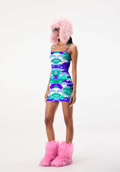 Gay Camouflage Pride Y2K Print Slip Dress Cherrykitten