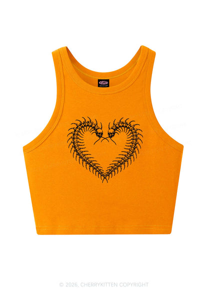 Halloween Centipede Heart Shape Y2K Crop Tank Top Cherrykitten