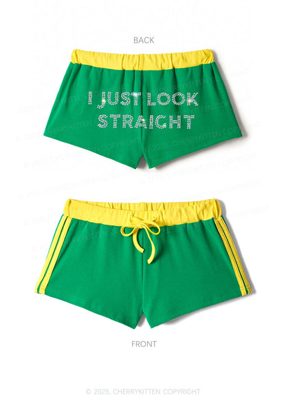 Rhinestone I Just Look Straight Pride Y2K Drawstring Mini Shorts Cherrykitten