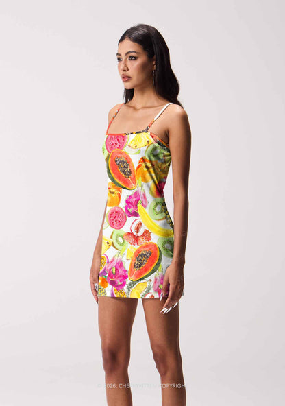 Tropical Fruit Pride Y2K Print Slip Dress Cherrykitten