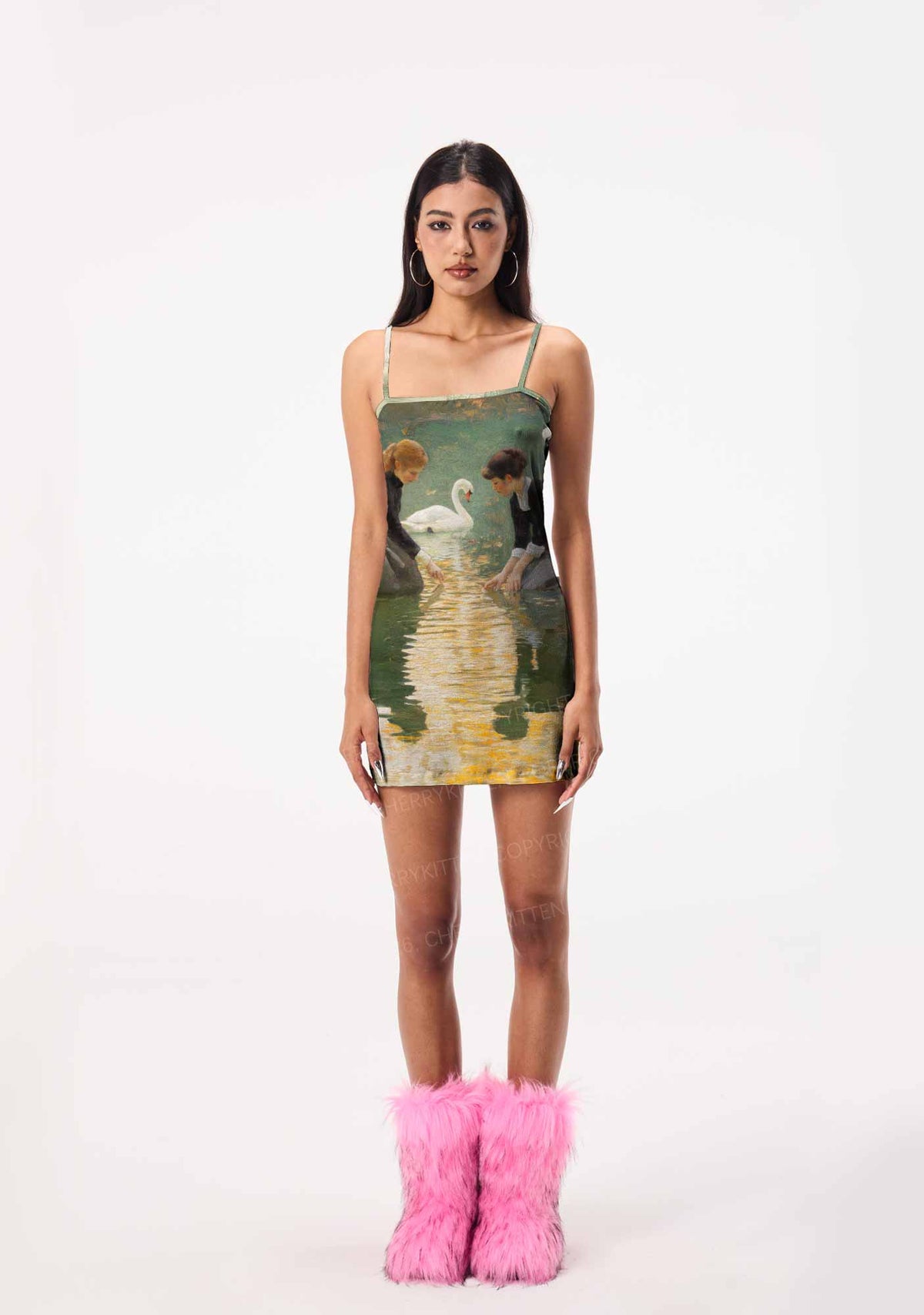 Swan Lake Girls Pride Y2K Print Slip Dress Cherrykitten