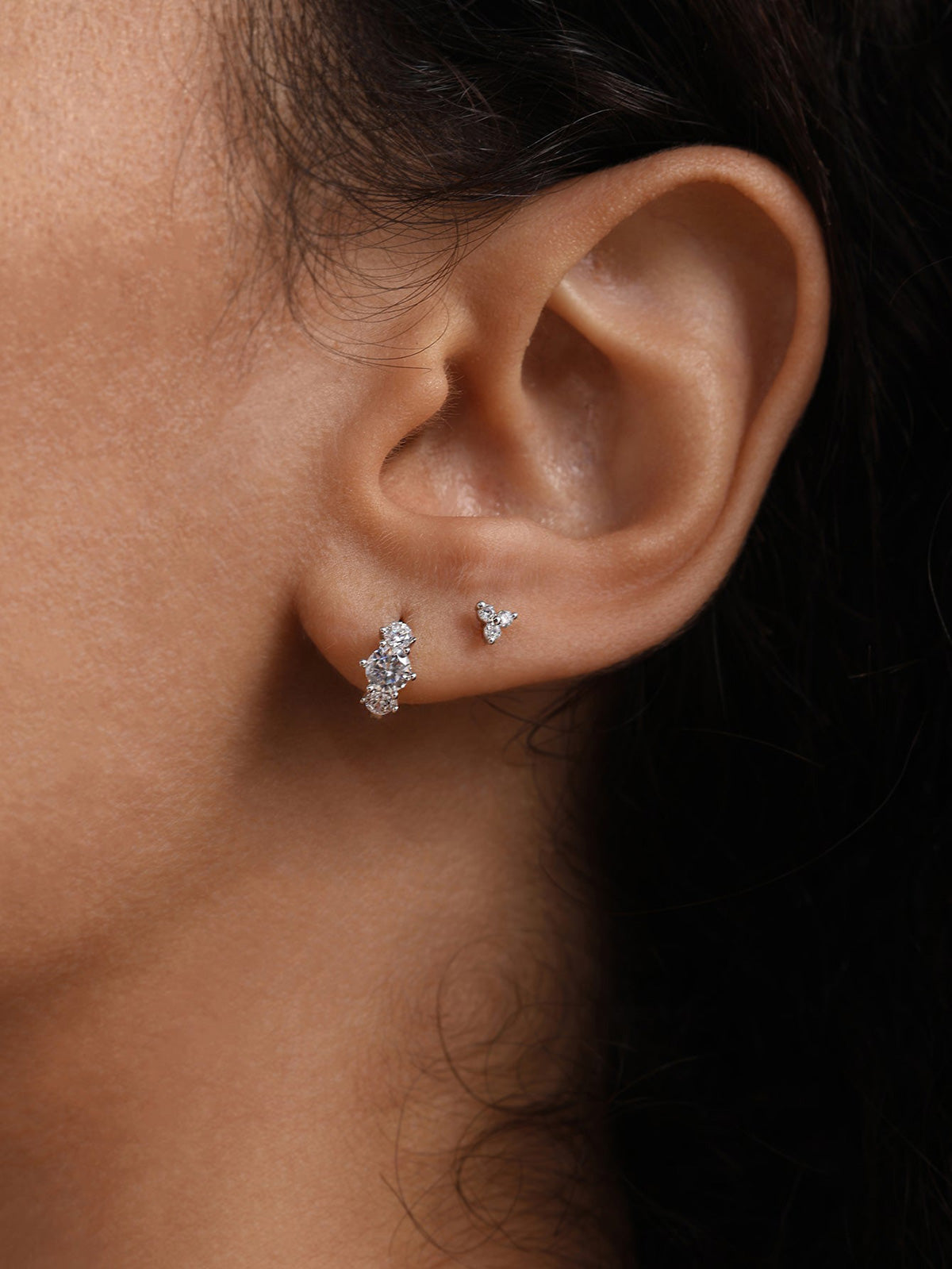KOSINER 14K Solid Gold Minimalist Trinity Flat Back Stud
