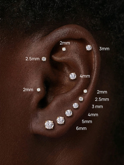 KOSINER 14K Solid Gold Minimalist Moissanite Flat Back Stud