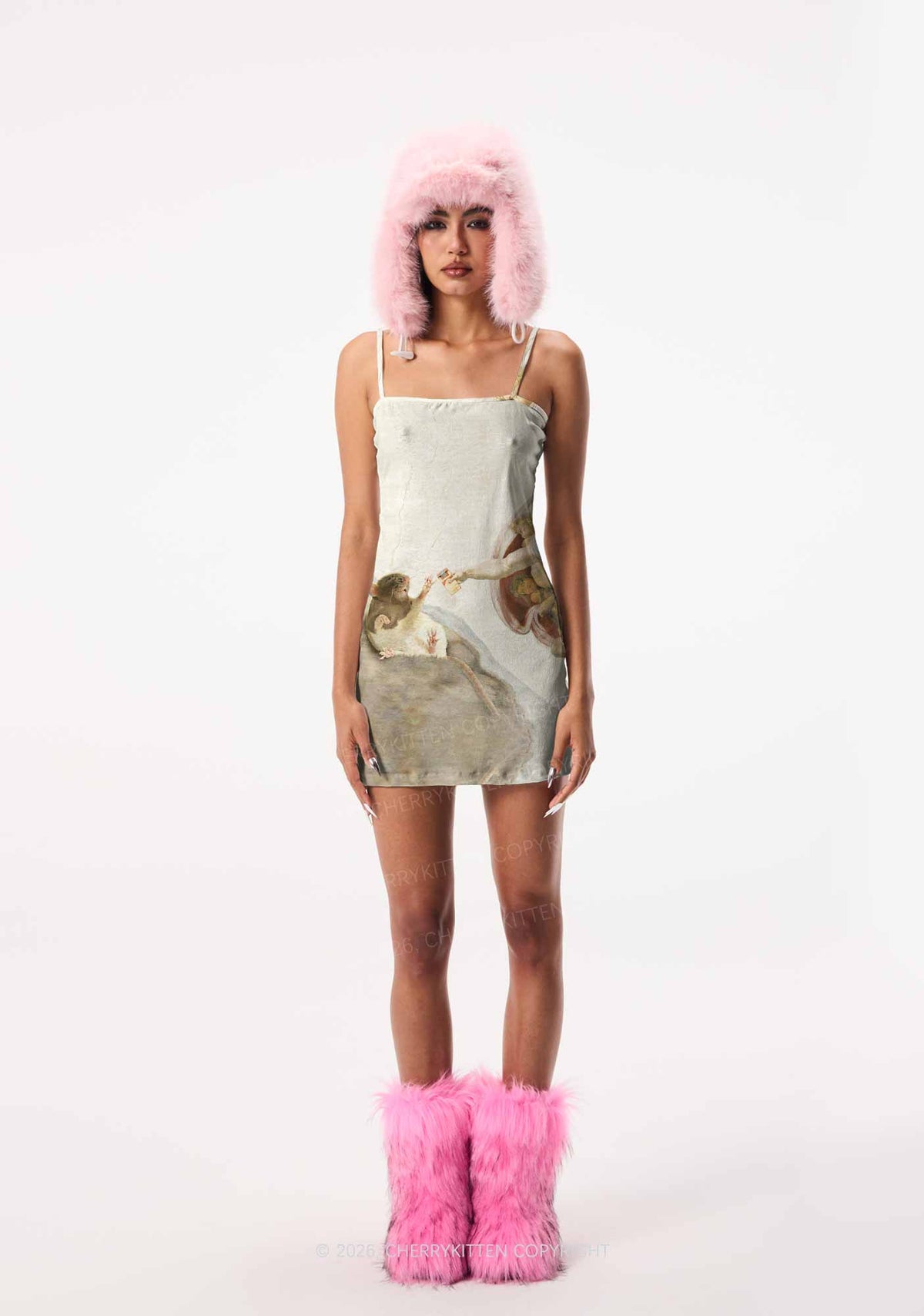 God And Rat Y2K Print Slip Dress Cherrykitten