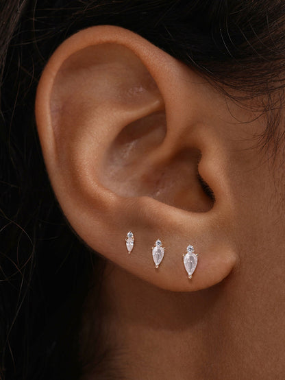 KOSINER 14K Solid Gold Minimalist Pear Flat Back Stud