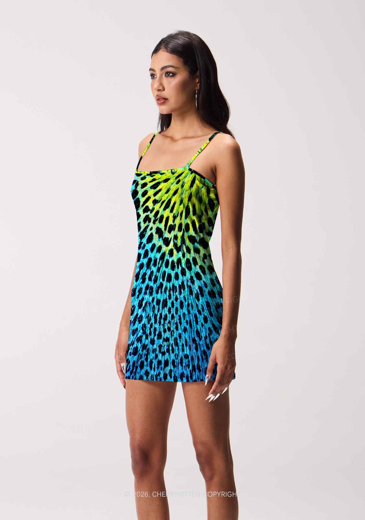 Peacock Feather Texture Y2K Print Slip Dress Cherrykitten