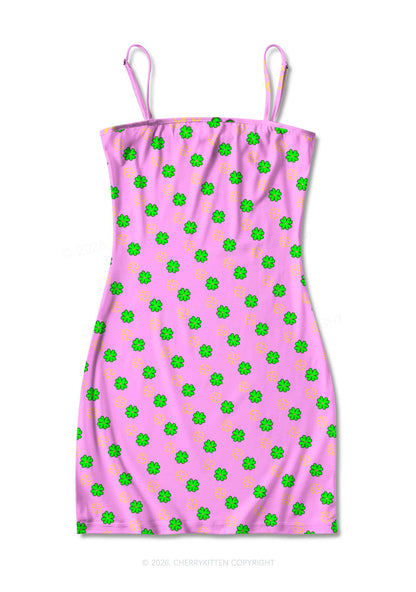 Clover On Pink St Patricks Y2K Print Slip Dress Cherrykitten