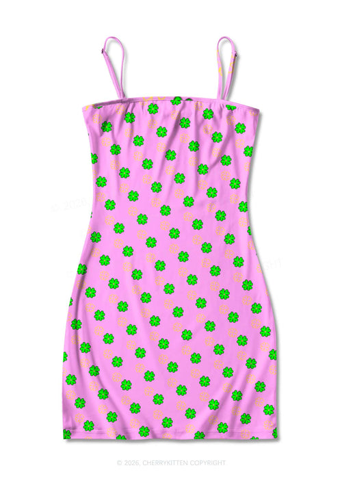 Clover On Pink St Patricks Y2K Print Slip Dress Cherrykitten