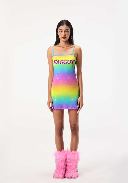 Rainbow Faggot Pride Y2K Print Slip Dress Cherrykitten