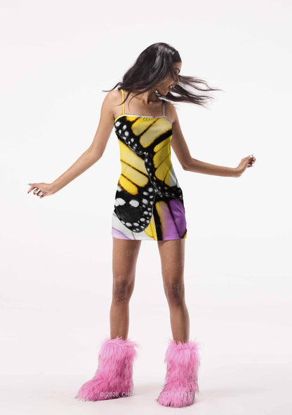 Nonbinary Butterfly Wing Pride Y2K Print Slip Dress Cherrykitten