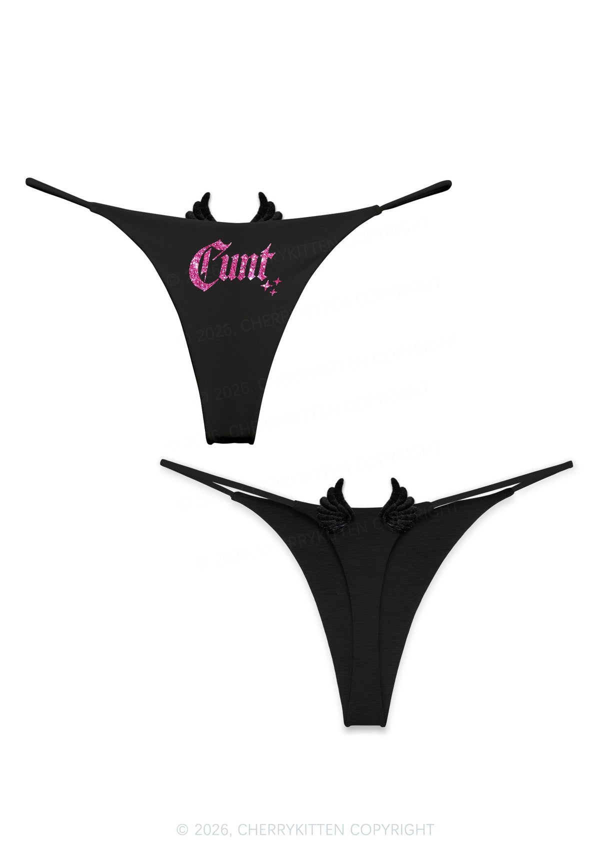 Glitter Special Cxxt Y2K Goth Angel Wings Bikini String Thong Cherrykitten