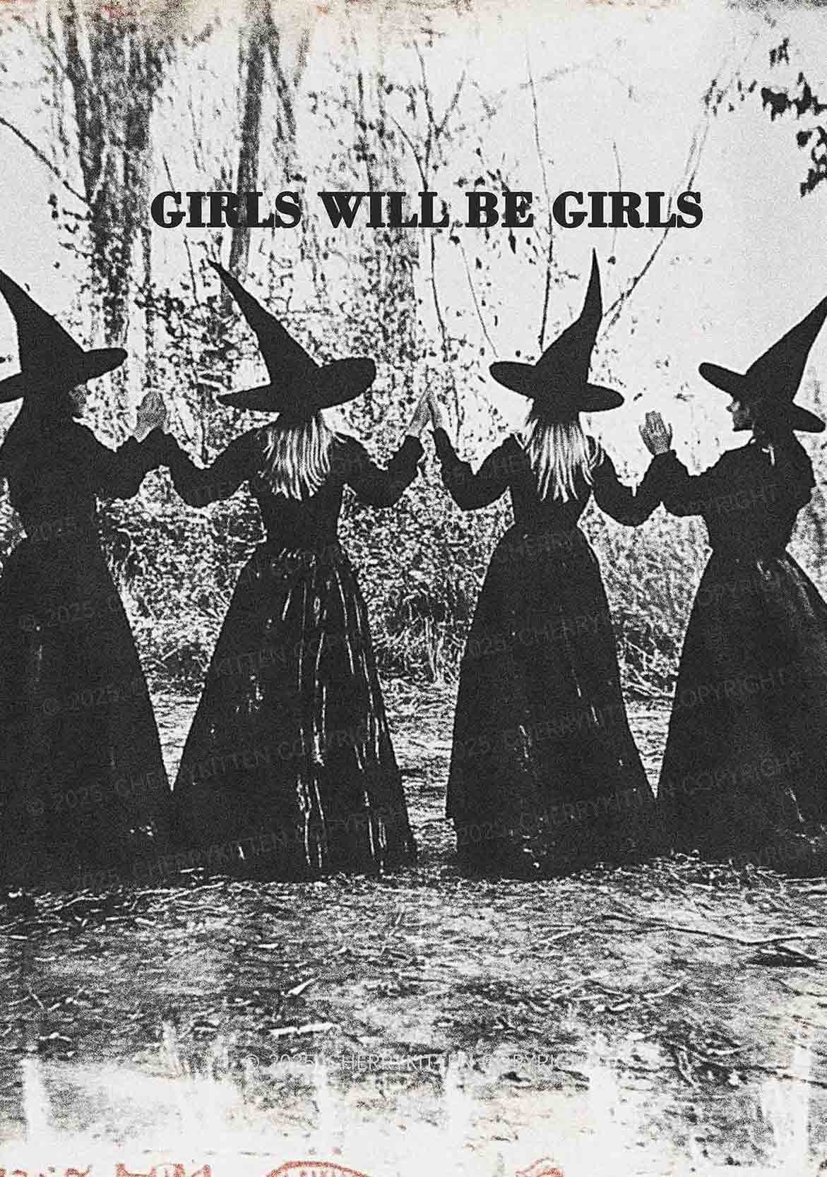 Halloween Girls Will Be Girls Y2K Print Slip Dress Cherrykitten