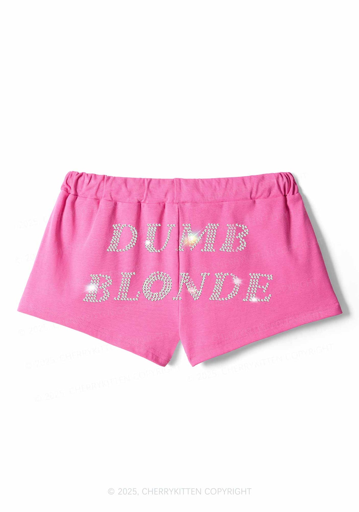 Rhinestone Dumb Blonde Y2K Drawstring Mini Shorts Cherrykitten
