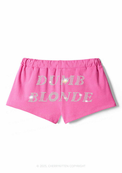 Rhinestone Dumb Blonde Y2K Drawstring Mini Shorts Cherrykitten