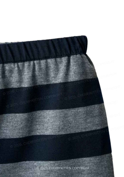 Ride A DJ Y2K Navy Grey Striped Mini Skirt Cherrykitten
