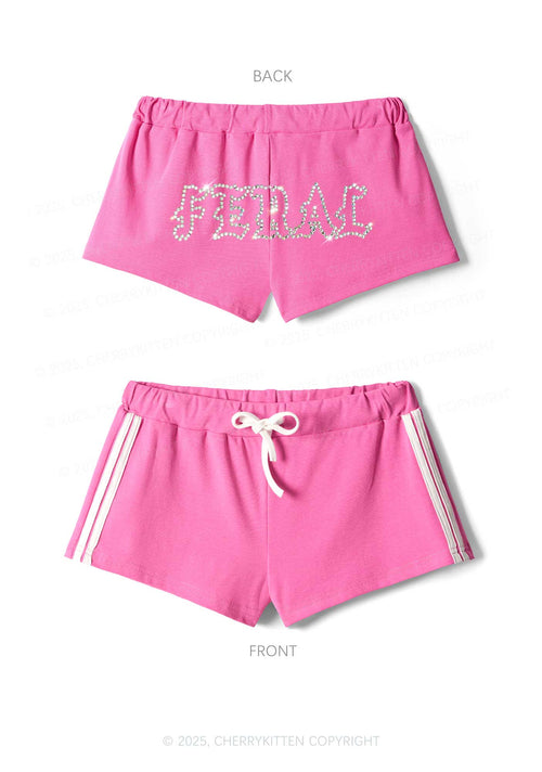 Rhinestone Feral Y2K Drawstring Mini Shorts Cherrykitten