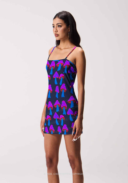 Blue Mushroom Y2K Print Slip Dress Cherrykitten