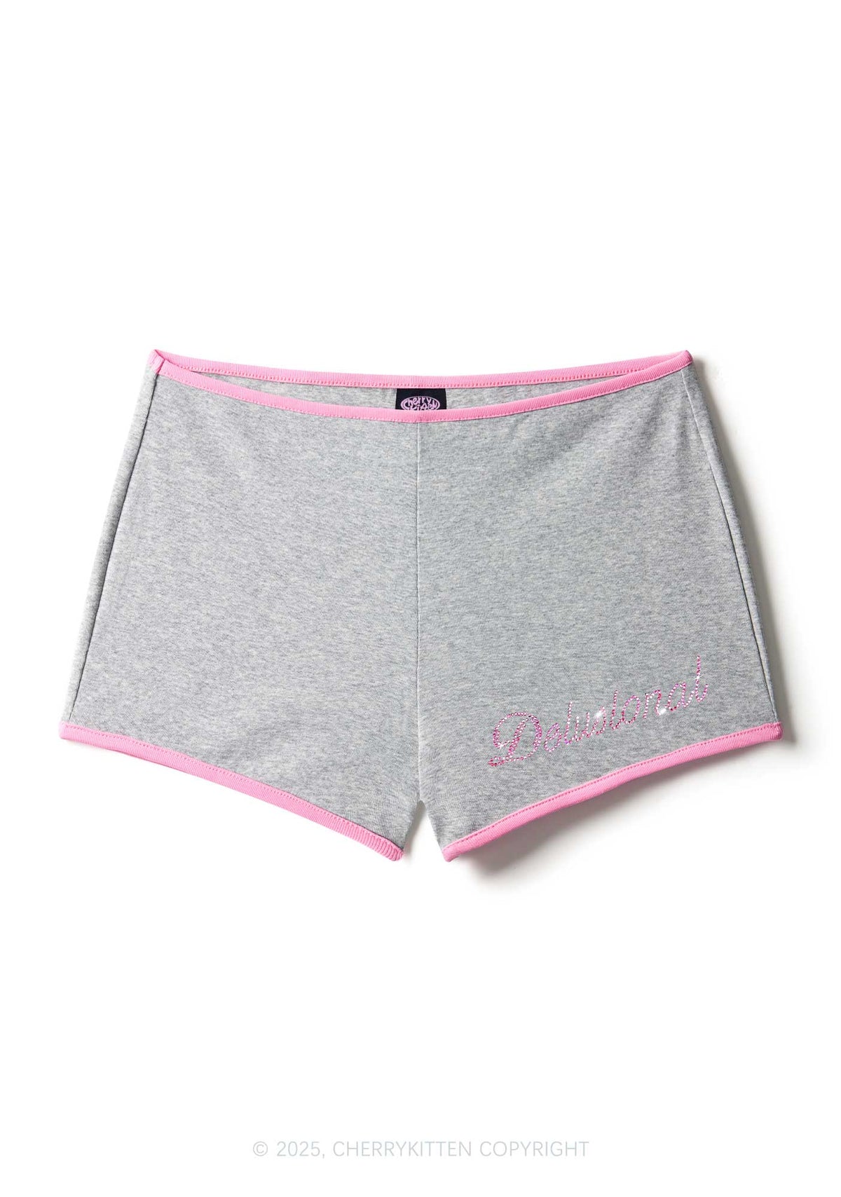 Rhinestone Pink Delusional Y2K Booty Shorts Cherrykitten