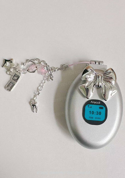 1pc Y2K Retro Simulation Flip Phone Mini Portable Folding Comb Mirror Cherrykitten