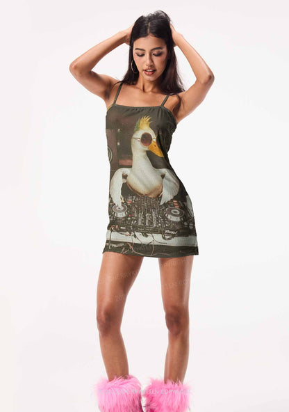 Sunglasses DJ Duck Y2K Print Slip Dress Cherrykitten