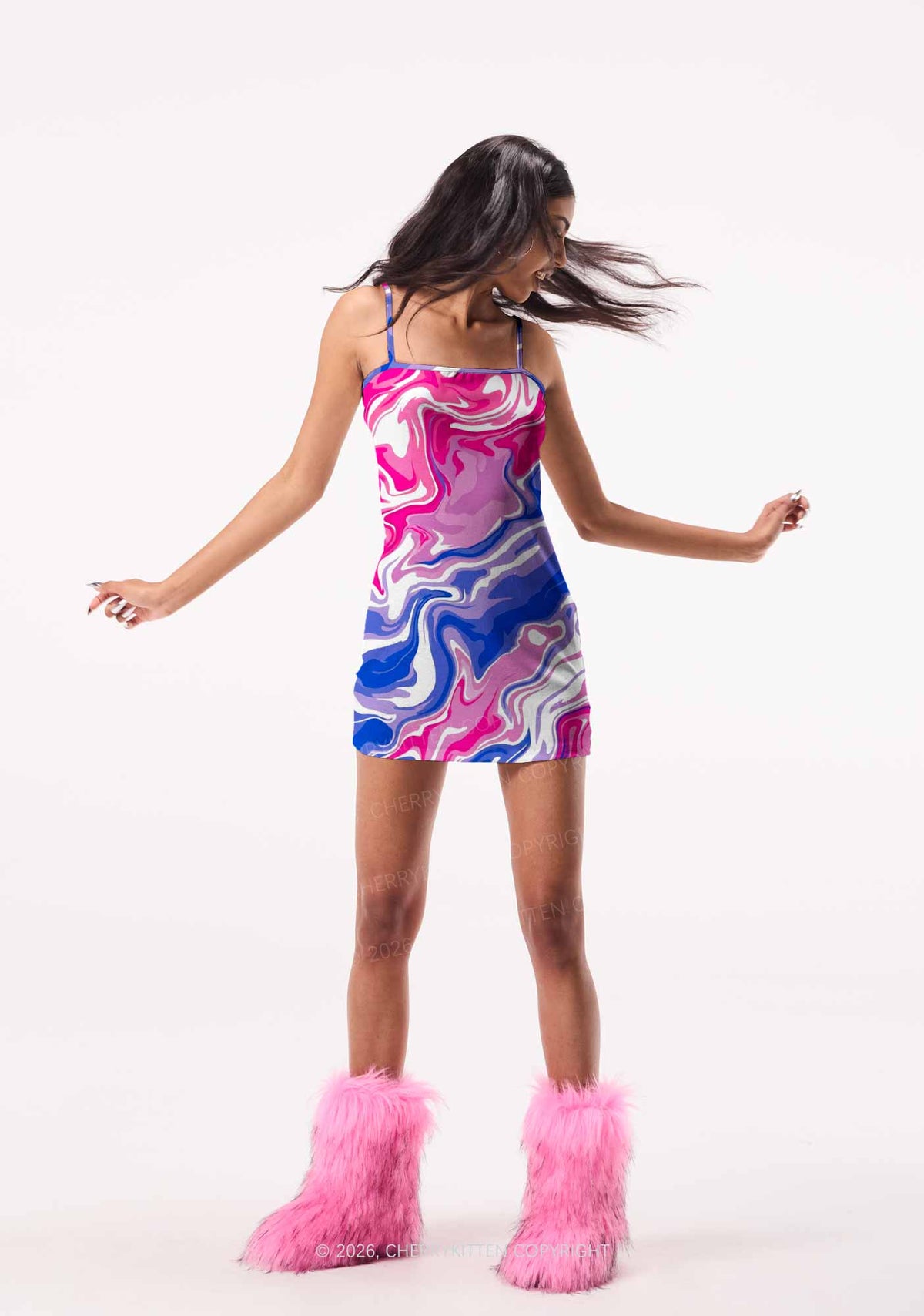 Bisexual Liquid Tie Dye Pride Y2K Print Slip Dress Cherrykitten