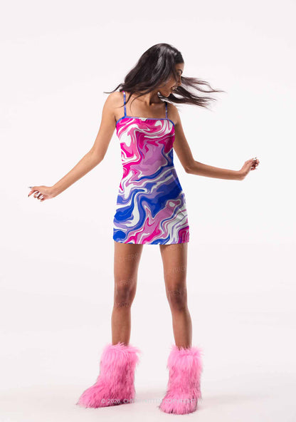 Bisexual Liquid Tie Dye Pride Y2K Print Slip Dress Cherrykitten