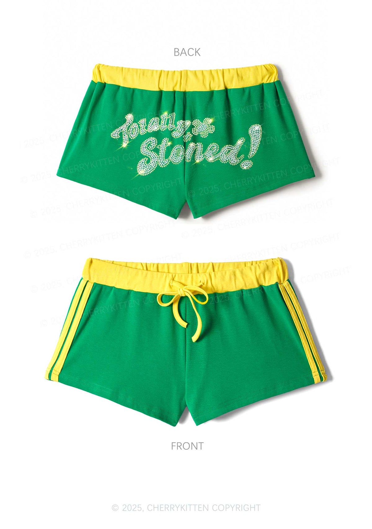 Rhinestone Totally Stoned Y2K Drawstring Mini Shorts Cherrykitten
