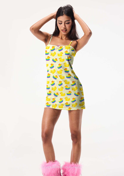 Rainbow Ducks Pride Y2K Print Slip Dress Cherrykitten