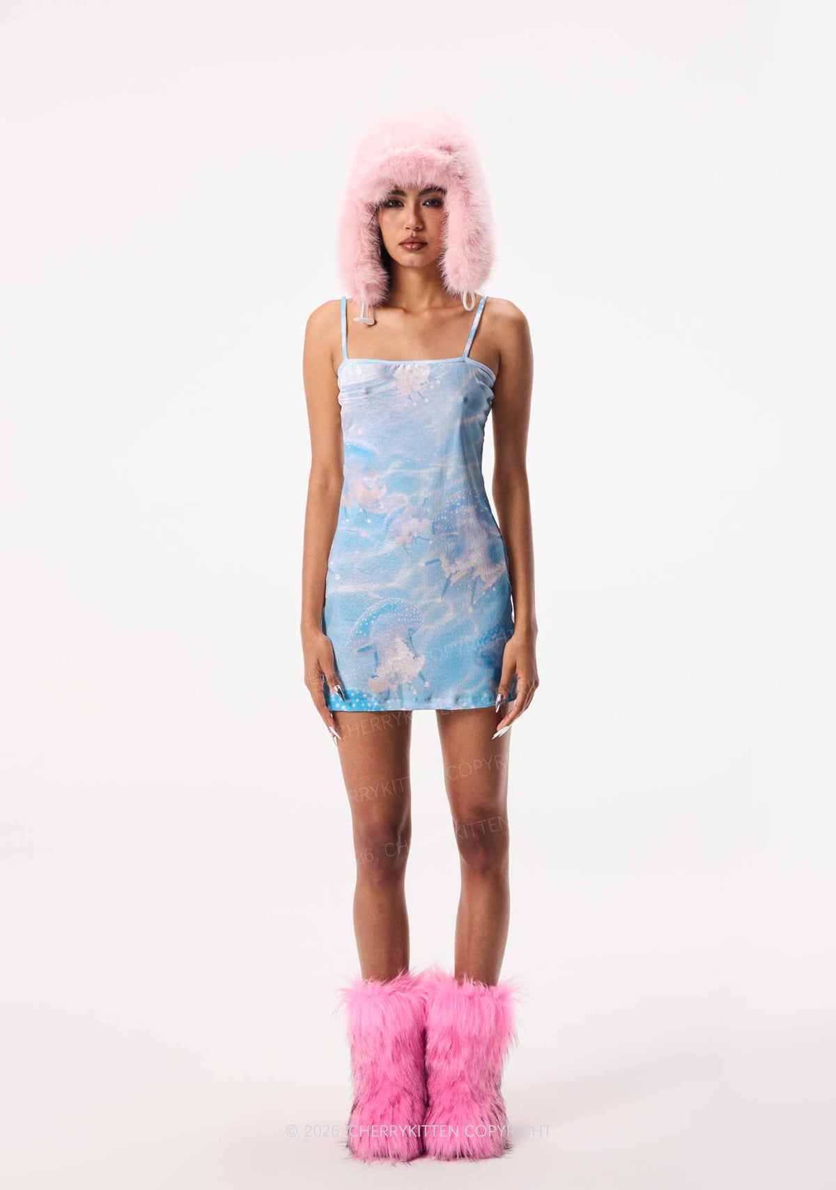 Blue Ocean Jellyfish Y2K Print Slip Dress Cherrykitten