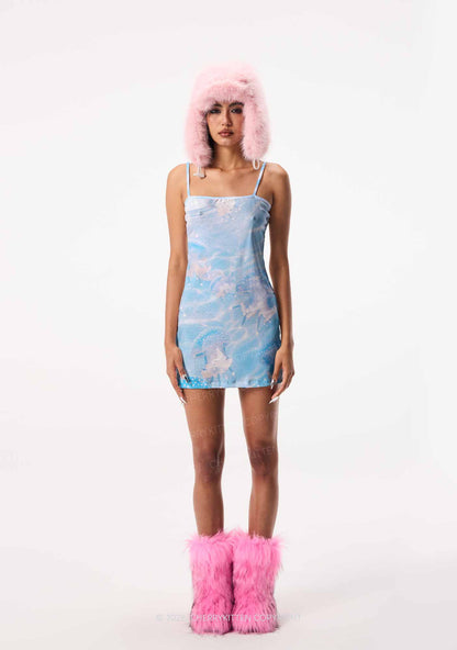 Blue Ocean Jellyfish Y2K Print Slip Dress Cherrykitten