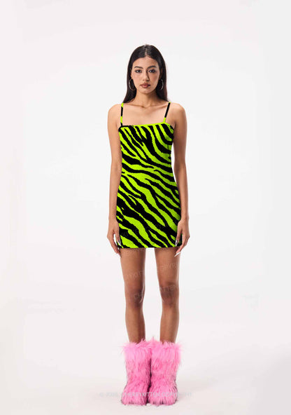 Green Zebra Y2K Print Slip Dress Cherrykitten