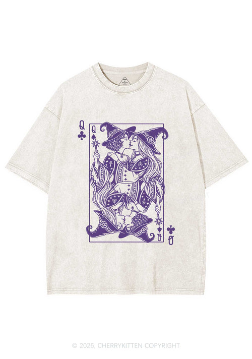 Halloween Witches Queen Kiss Y2K Shirts Washed Tee Cherrykitten