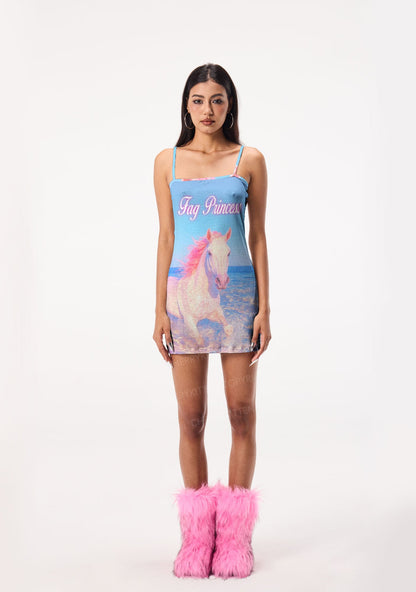 Blue Fag Princess Horse Pride Y2K Print Slip Dress Cherrykitten