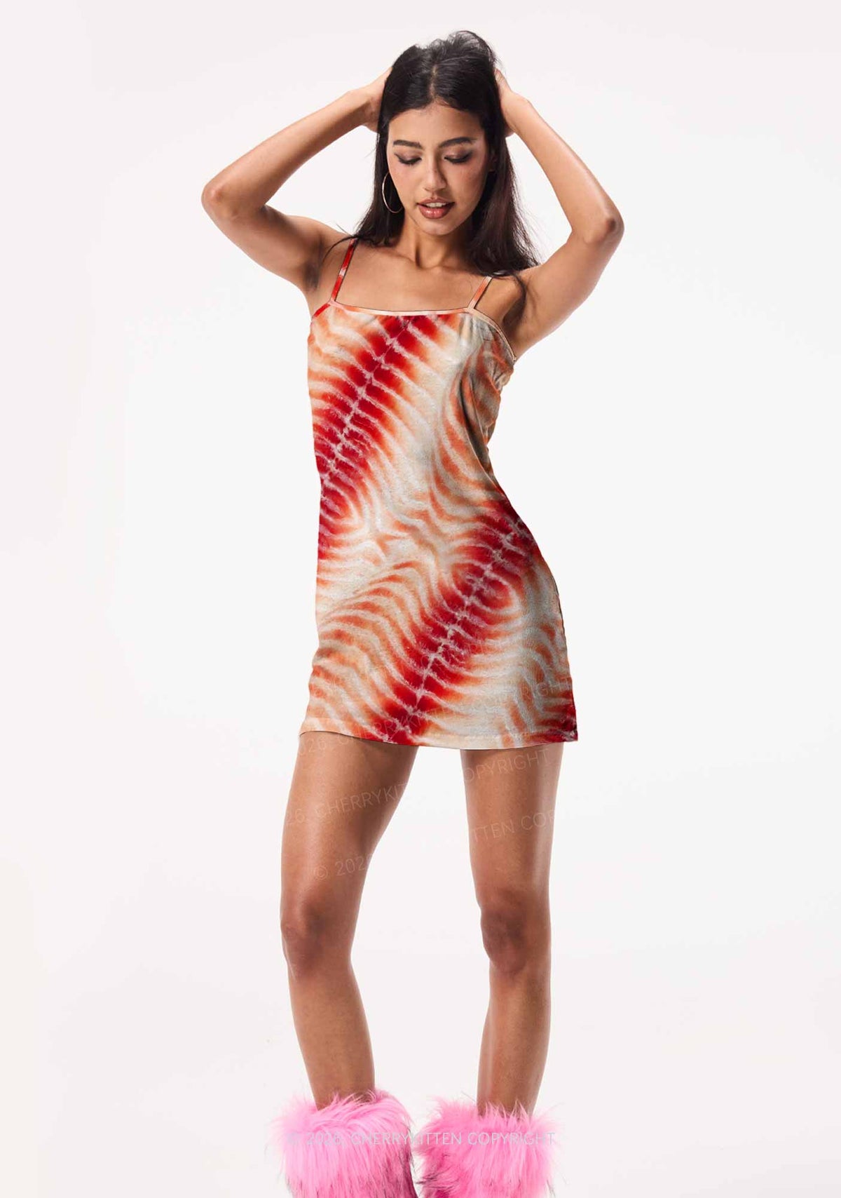 Pork Belly Texture Y2K Print Slip Dress Cherrykitten