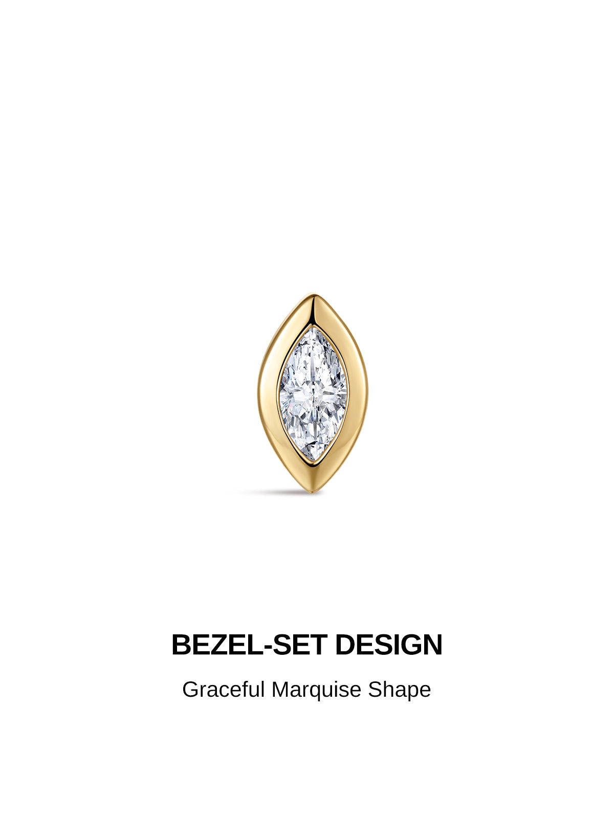 KOSINER 14K Solid Gold Bezel-Set Marquise Lab-Grown Diamond Flat Back Stud