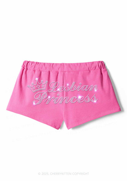Rhinestone Lesbian Princess Pride Y2K Drawstring Mini Shorts Cherrykitten