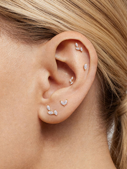 KOSINER 14K Solid Gold Minimalist Marquise Flat Back Stud