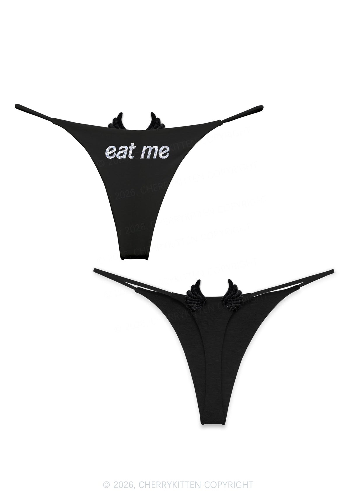 Glitter Special Eat Me Y2K Goth Angel Wings Bikini String Thong Cherrykitten